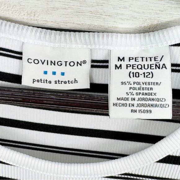 Covington Striped Ribbed Knit Tank Top White Black Medium Petite Stretchy - Picture 8 of 10